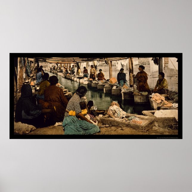 Women Doing Tvätt i Mexico City, Mexiko 1890 Poster (Framsidan)