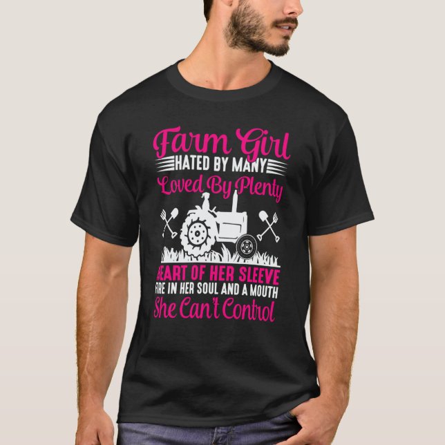 Women Farm Life Farmer Girl Retro Tractor Family R T Shirt (Framsida)