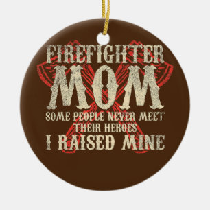 Women Fireman Mor US Firefighter Mamma Julgransprydnad Keramik