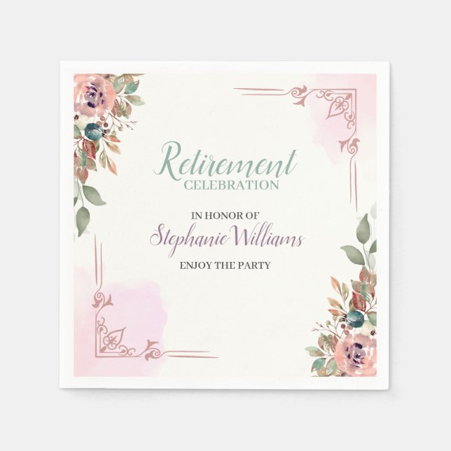 Women Floral Classic Elegant Retirement Party Pappersservett (Framsidan)