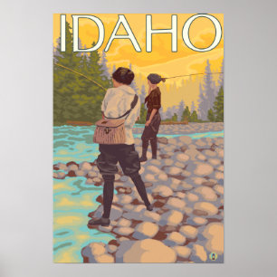Women Fly FishingIdahoVintage Travel Poster