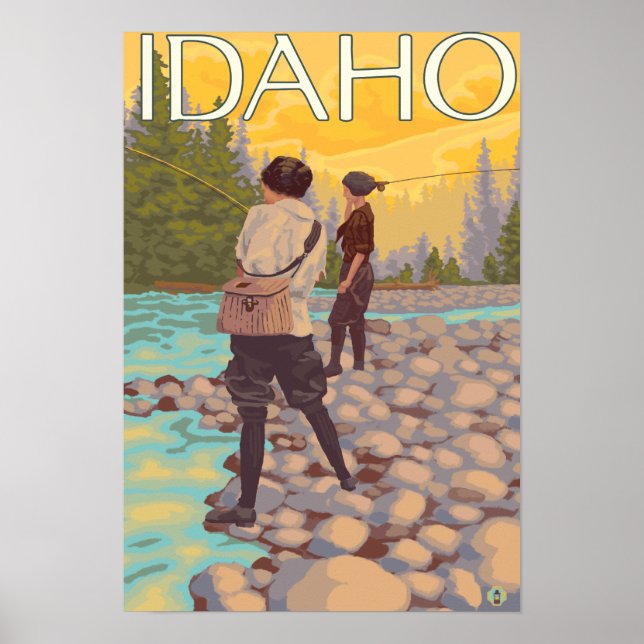 Women Fly FishingIdahoVintage Travel Poster (Framsidan)