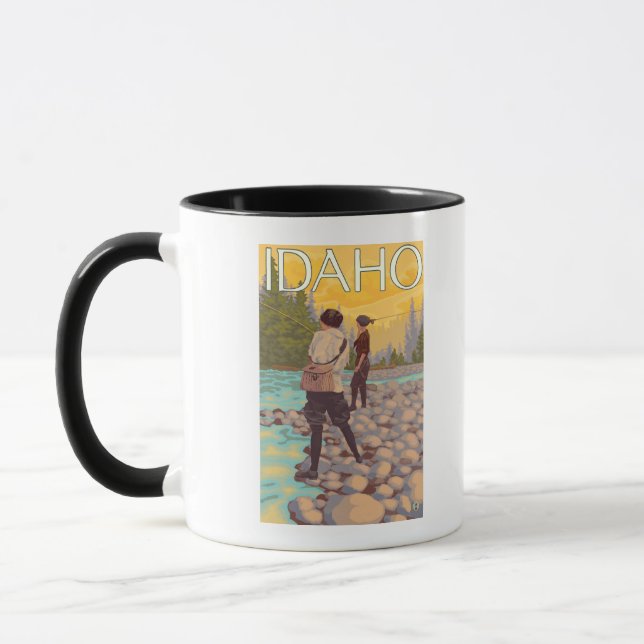Women Fly FishingIdahoVintage Travel Poster Mugg (Vänster)