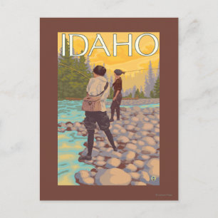 Women Fly FishingIdahoVintage Travel Poster Vykort