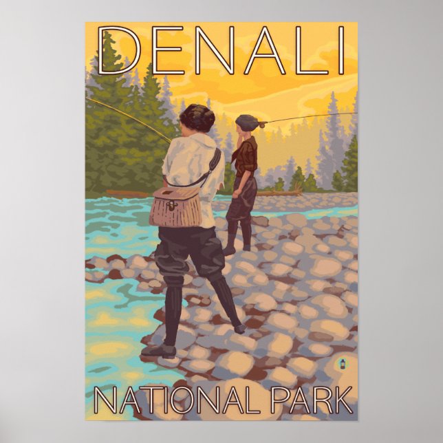 Women Flygfiske - Denali National Park Poster (Framsidan)