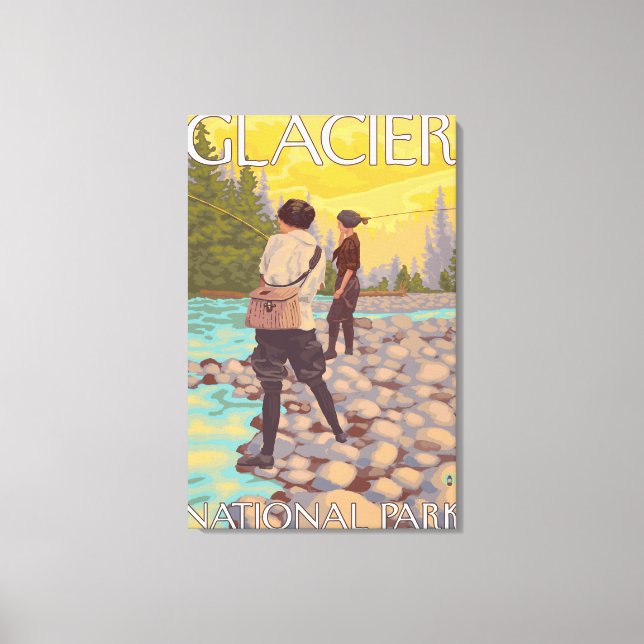 Women Flygfiske - Glacier National Park, MT Canvastryck (Framsida)