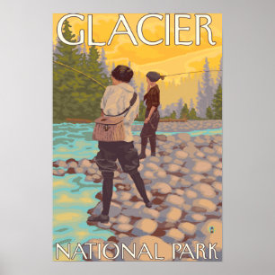 Women Flygfiske - Glacier National Park, MT Poster