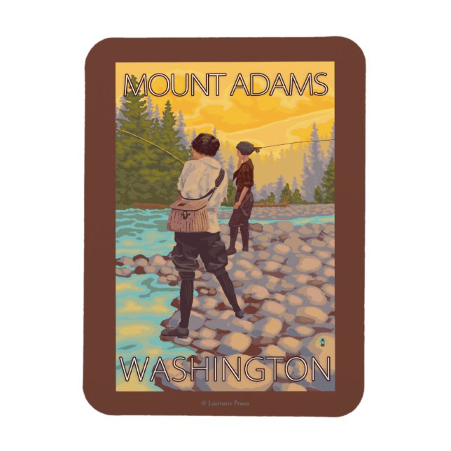 Women Flygfiske - Mount Adams, Washington Magnet (Vertikal)