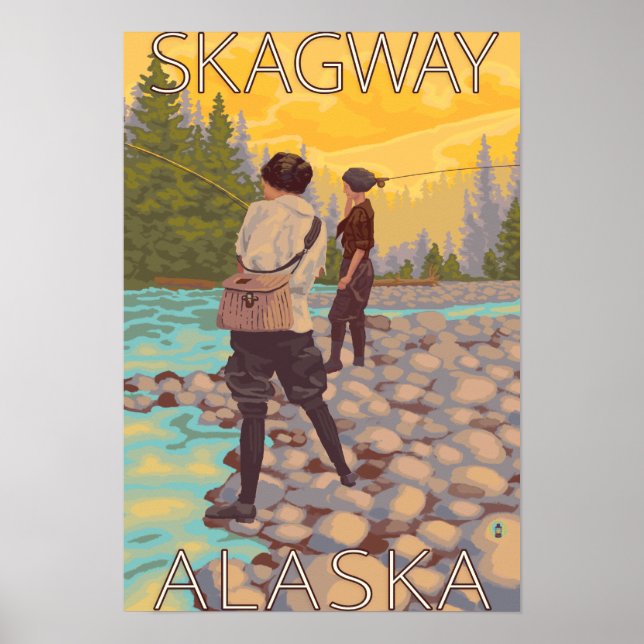 Women Flygfiske - Skagway, Alaska Poster (Framsidan)