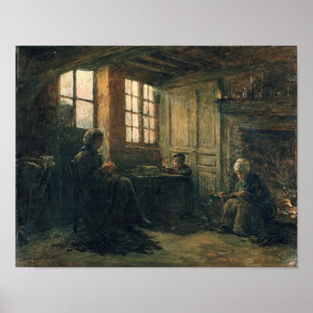 Women Fraying Linen, Honfleur, 1877 Poster (Framsidan)