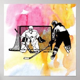 Women Girls Shot på Net Hockey Player Watercolor Poster