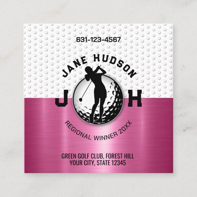Women Golfer Monogram Design Fyrkantigt Visitkort (Framsida)