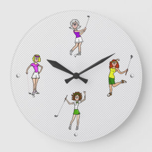 Women Golfers Roligt Wall Clock Stor Klocka