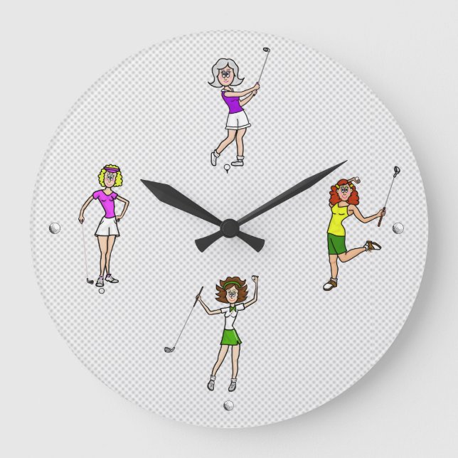 Women Golfers Roligt Wall Clock Stor Klocka (Framsida)