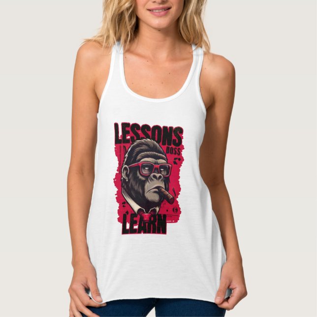 Women Gorilla Boss Lessons Learn Tank Top  Linne Med Racerback (Framsida)