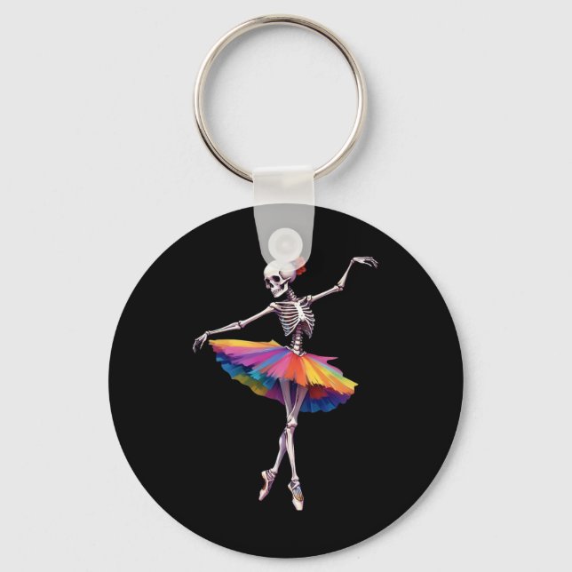 Women Halloween Dancing Skeleton Rainbow Ballerina Nyckelring (Framsida)