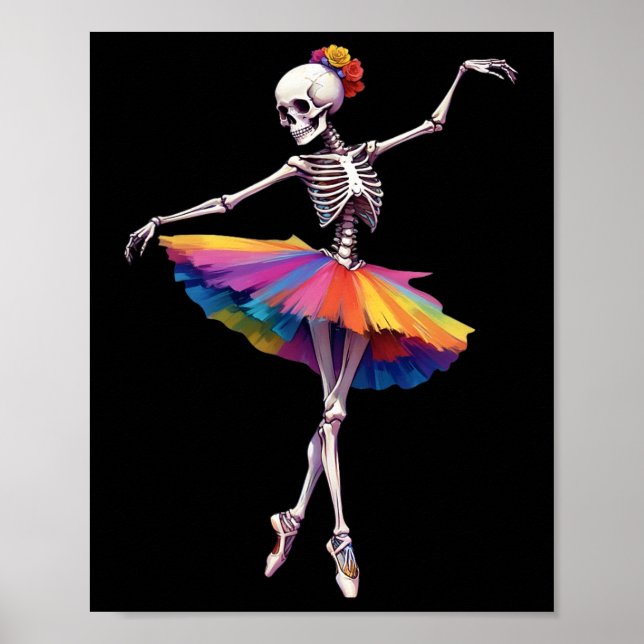 Women Halloween Dancing Skeleton Rainbow Ballerina Poster (Framsidan)