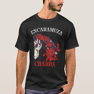 Women Horse Sugar Skull Röd ros Escaramuza Charr T Shirt