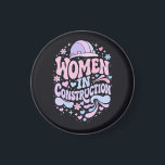 Women In Construction Retro Empowerment Magnet<br><div class="desc">Bold retro lettering with colorful helmet,  hearts and floral accents celebrating women in construction. A vibrant empowerment statement for female builders,  tradeswomen and strong women in skilled trades.</div>