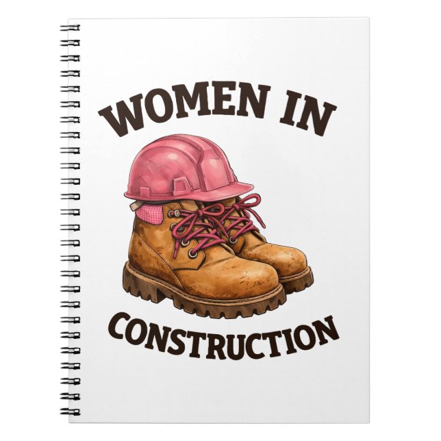 Women in Construction Work Boots and Hard Hat Anteckningsbok (Framsidan)
