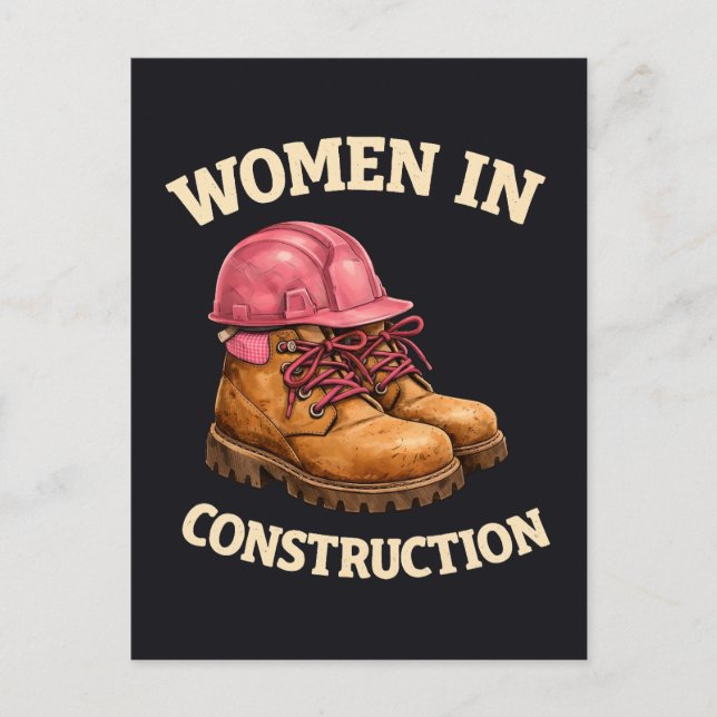 Women in Construction Work Boots and Hard Hat Vykort (Framsida)