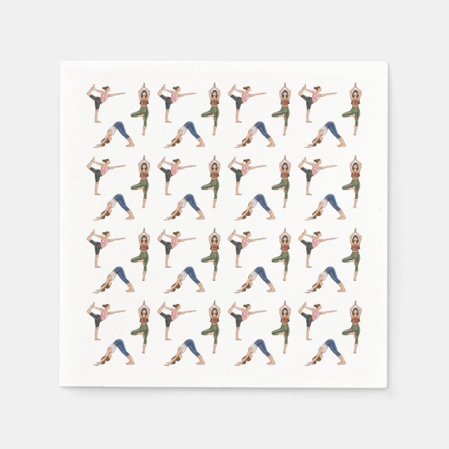 Women In Yoga Poses Stretching Fun Workout Pattern Pappersservett (Framsidan)
