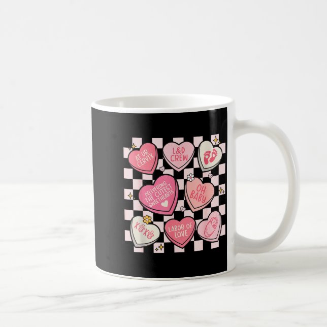 Women Labor And Delivery Nurse Hearts Candy Valent Kaffemugg (Höger)