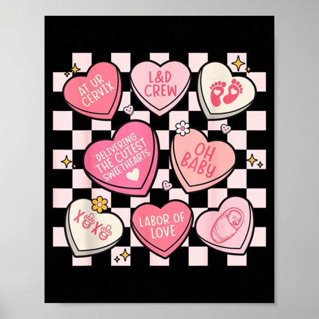 Women Labor And Delivery Nurse Hearts Candy Valent Poster (Framsidan)