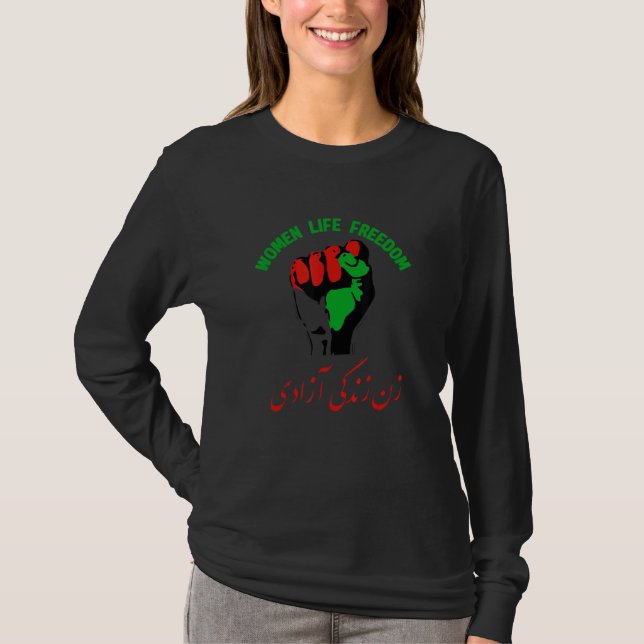 Women Life Freedom in Farsi  iran Zan Zendegi Azad T Shirt (Framsida)