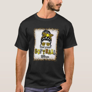Women Loud & Proud Softball Mamma Messy Bun Leopar T Shirt