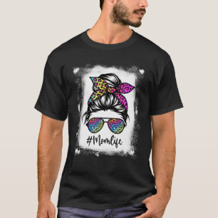 Women Mamma Life leached Mamma Life Leopard Messy  T Shirt