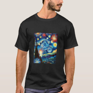 Women Manar Kids 4:e van Gogh Starry Natt Fire T Shirt