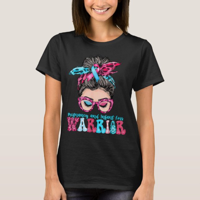 Women Messy Bun Gravid och Infant Loss Loss Awaren T Shirt (Framsida)