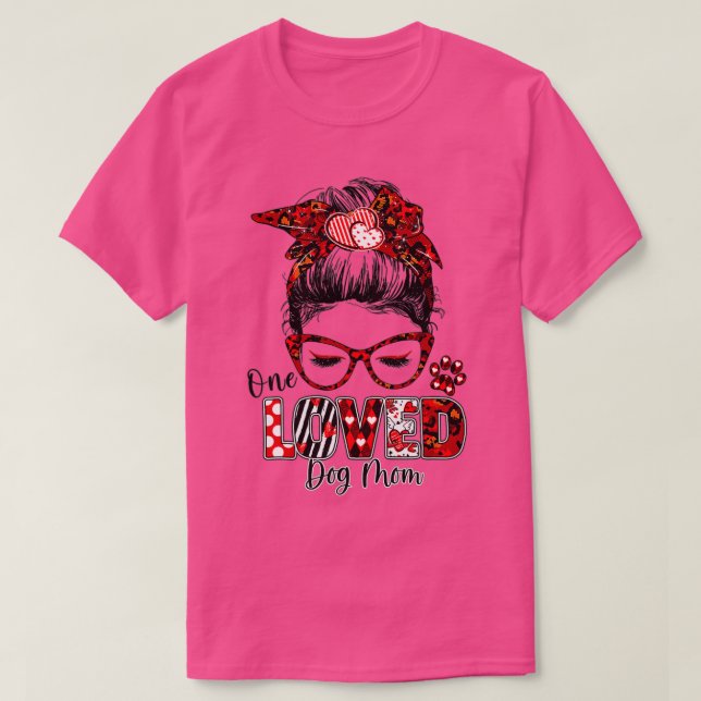 Women Messy Bun Hair One älskade alla hjärtans Hun T Shirt (Design framsida)