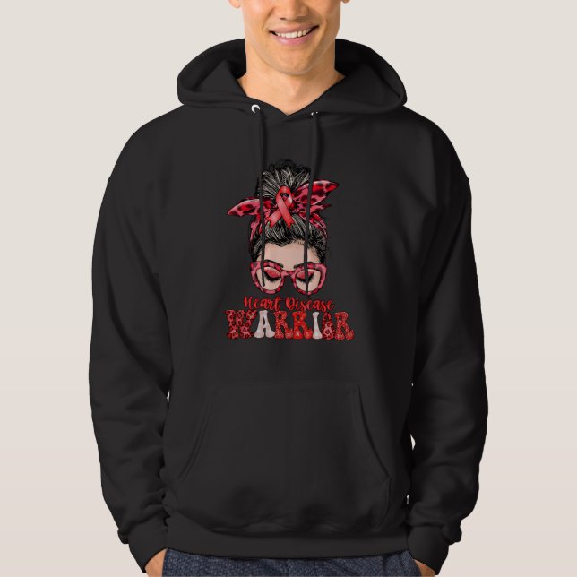 Women Messy Bun Heart Disease Warrior Hoodie (Framsida)