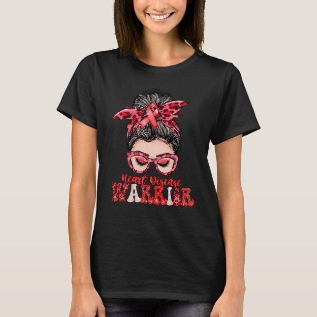 Women Messy Bun Heart Disease Warrior T Shirt (Framsida)