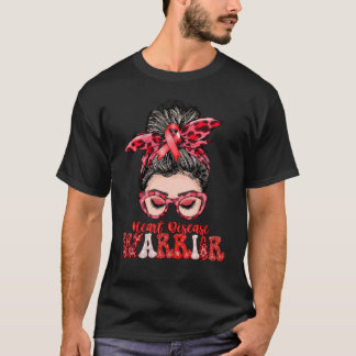Women Messy Bun Heart Disease Warrior T Shirt