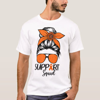 Women Messy Bun Support Squad Leukemia Awareness T Shirt