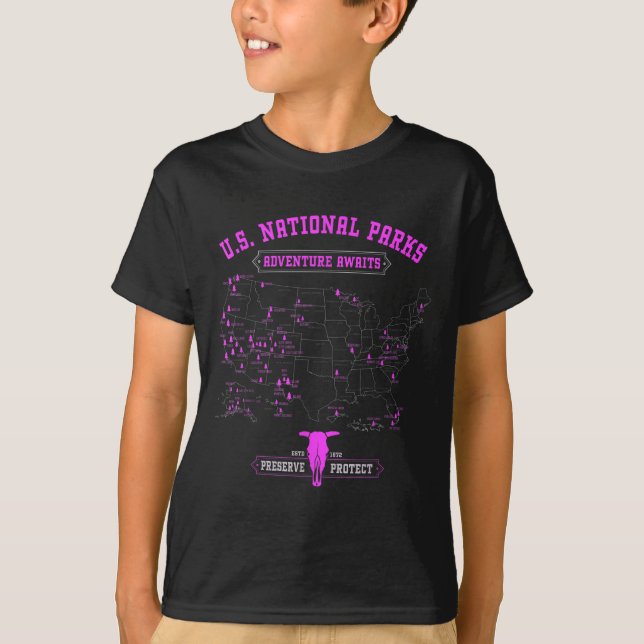 Women National Parker Karta - American Hiking Camp T Shirt (Framsida)