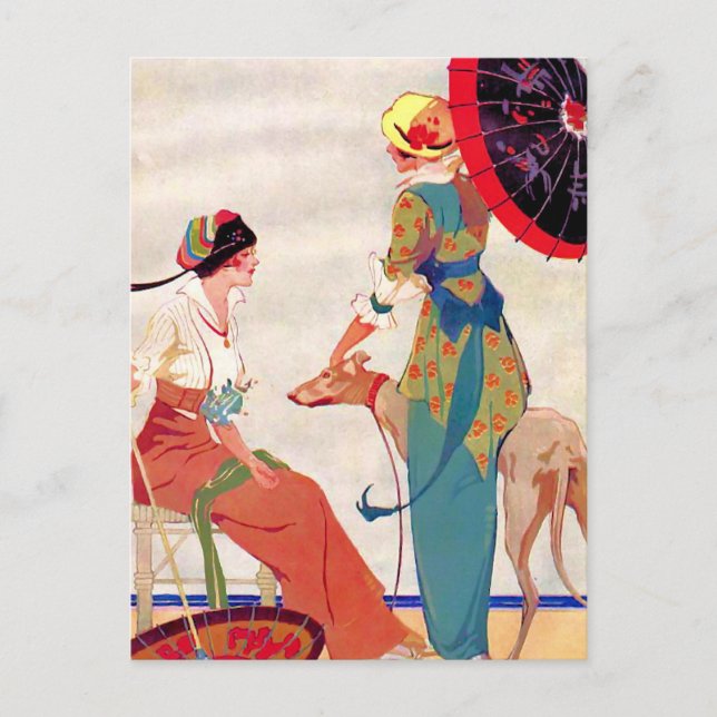 Women Parasols and Greyhound Vykort (Framsida)
