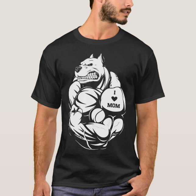 Women Pit Bull Dog Tattoo I Kärlek Mamma T Shirt (Framsida)