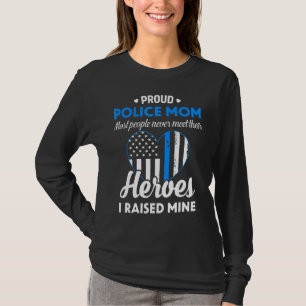 Women Police Mamma Blue Line Flagga Heart Proud Ma T Shirt