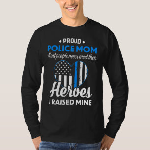 Women Police Mamma Blue Line Flagga Heart Proud Ma T Shirt