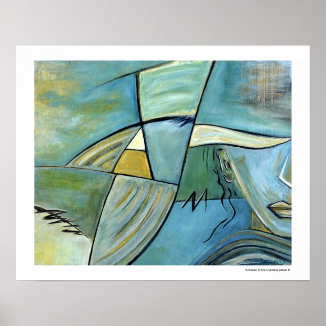 Women Porträtt Poster Figur Blue Abstrakt Art (Framsidan)