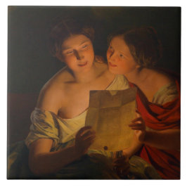 Women Reading a Kärlek Brev (av Waldmüller) Kakelplatta