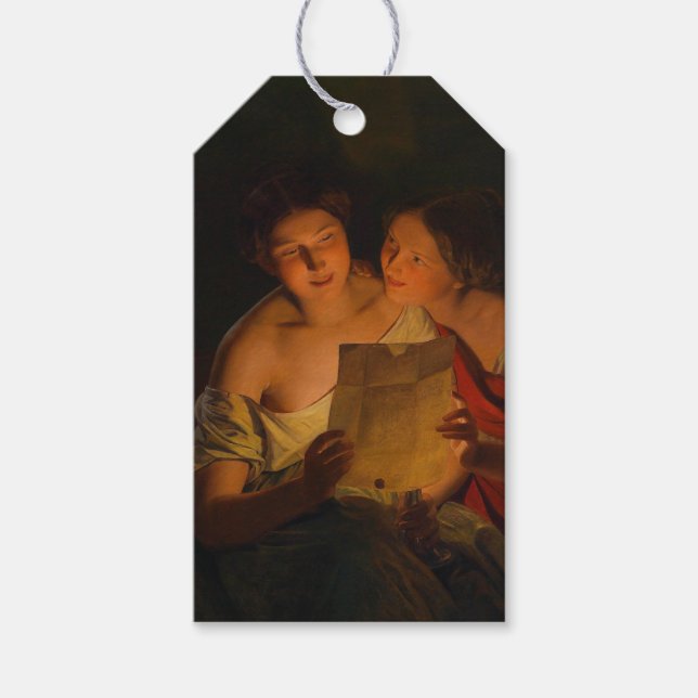 Women Reading a Kärlek Brev (av Waldmüller) Presentetikett (Framsidan)