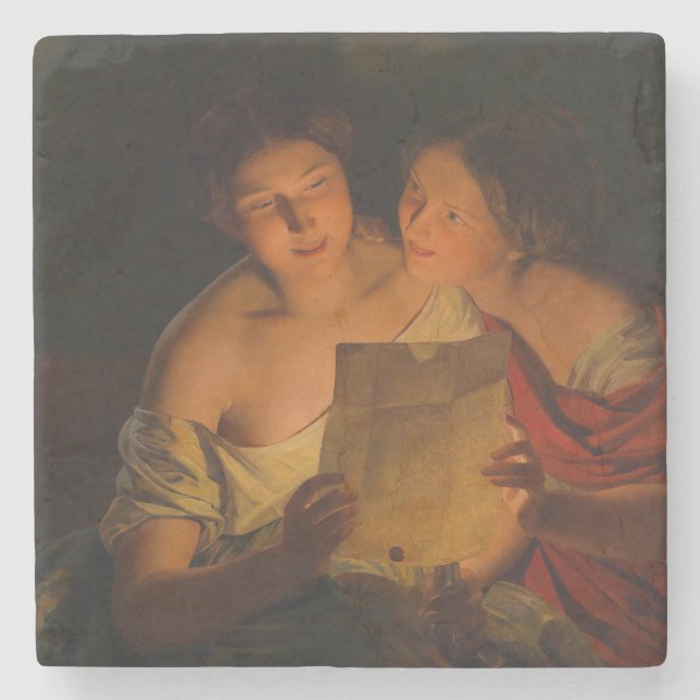Women Reading a Kärlek Brev (av Waldmüller) Stenunderlägg (Framsidan)
