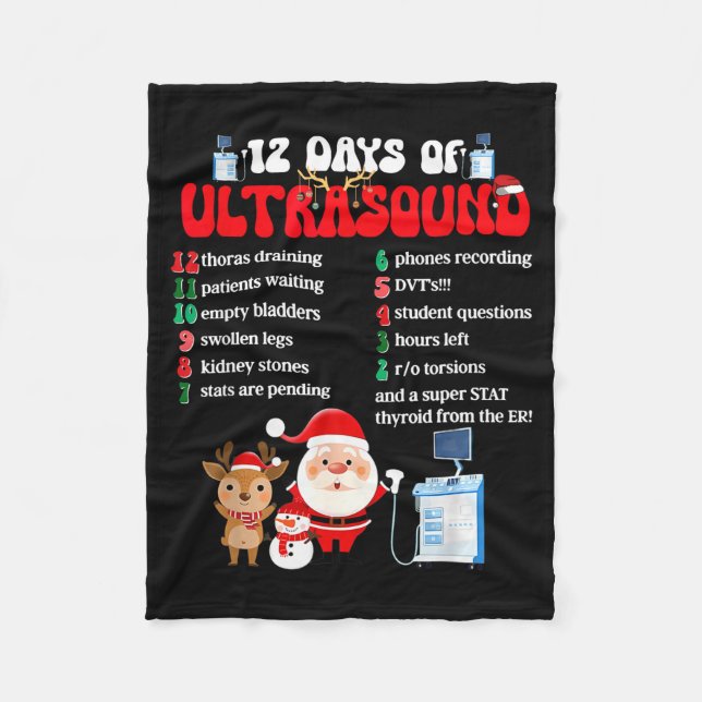 Women Retro 12 Days Of Ultrasound Tech Christmas S Fleecefilt (Framsidan)
