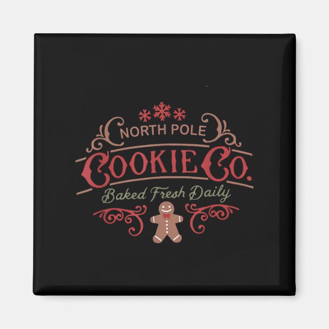 Women Retro Christmas Gingerbread Bakery North Le  Magnet (Framsidan)