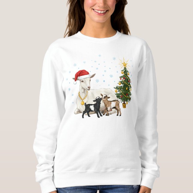 Women’s Christmas Goat Sweatshirt Peaceful Farm  T Shirt (Framsida)